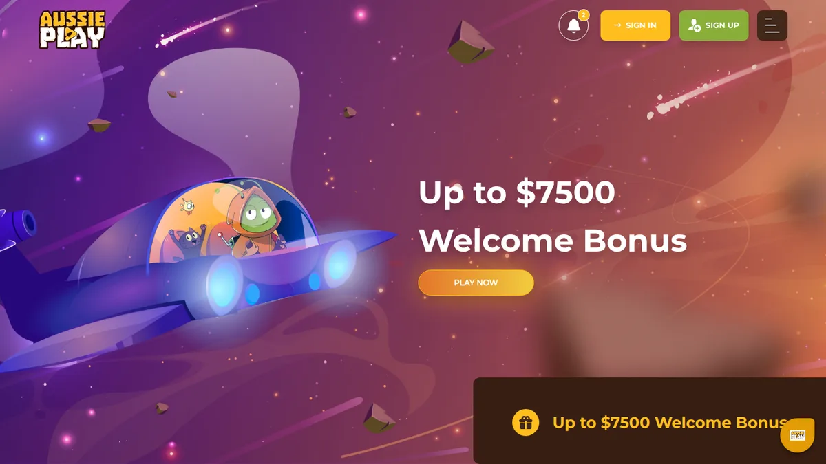 Aussie Play home page as players see it