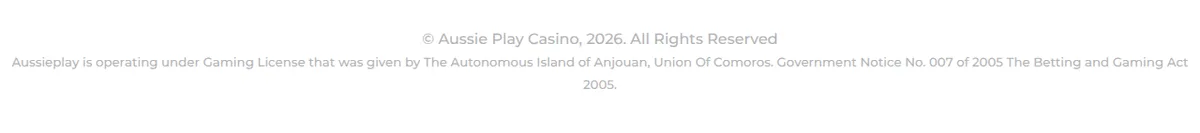 Licence line in the Aussie Play site footer