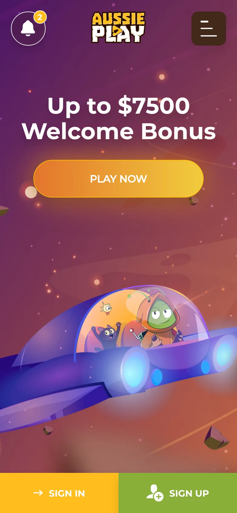 Aussie Play home page on a phone screen